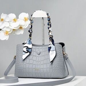 Faux Leather/Faux Croc Med Shoulder Bag